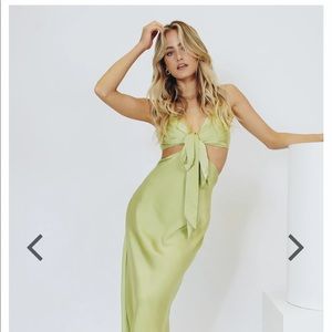 Objects Of Affection Bias Cut Maxi Dress in Lime